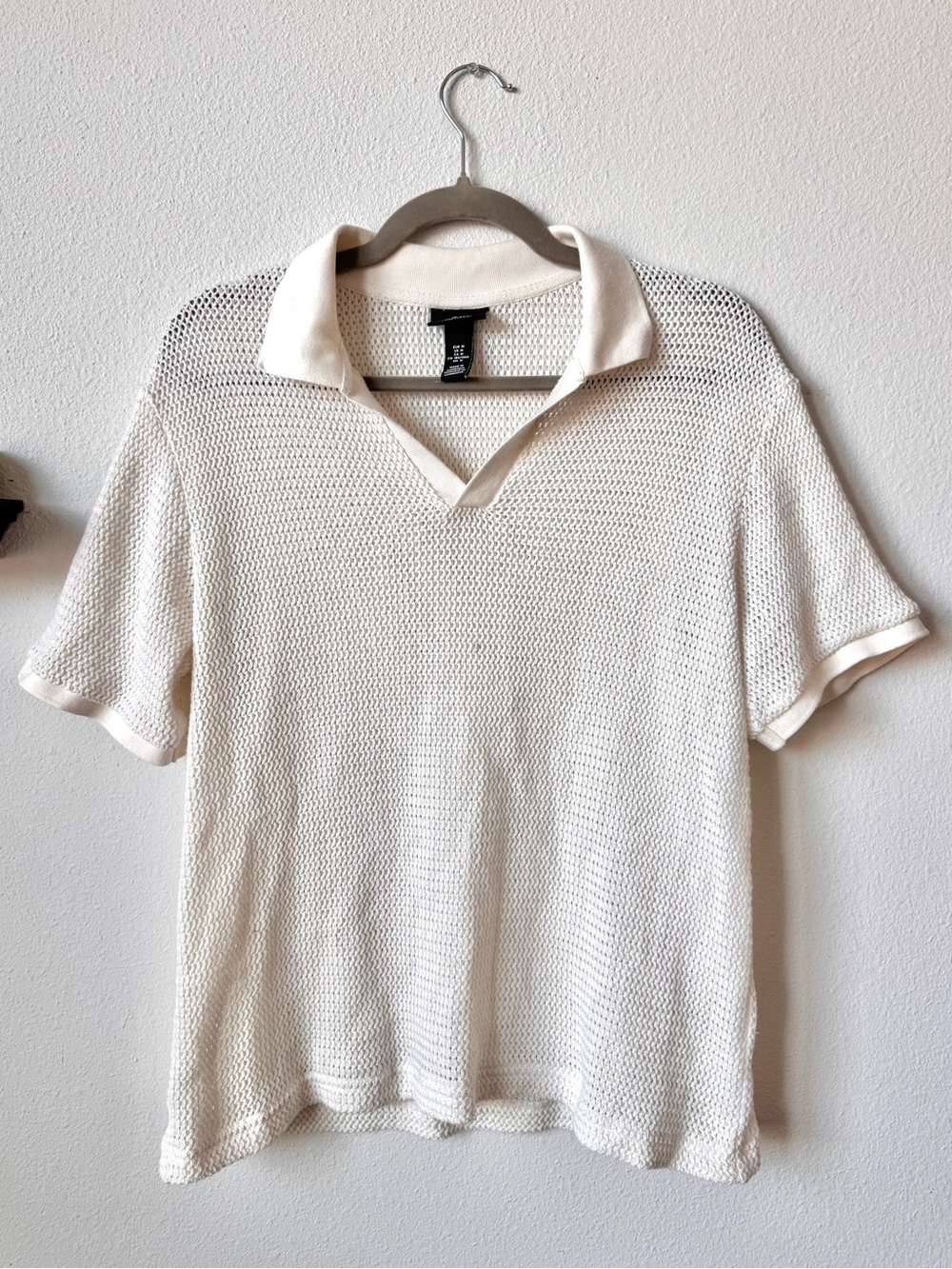 H&M Men's Cream Textured Knit Polo Size M Cotton Blend